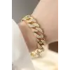 Vip Seri Pirinç Zirkon Taşlı Gold Renk Gurmet Bileklik