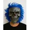 Wild Skull - Gümüş Kafatası Mavi Saçlı İskelet Maske
