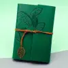 Yeşil Deri Kapaklı Yaprak Desenli Defter