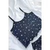 Yıldız Desenli Lacivert Askılı Şortlu Gecelik