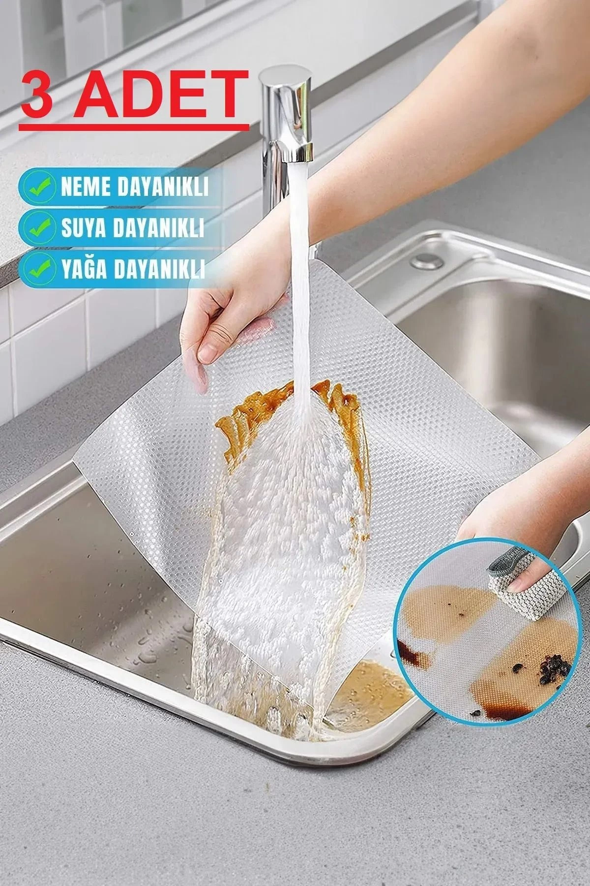 ( 3 ADET ) Çok Amaçlı Pratik Kaydırmaz 45 Cm X 3 Metre Raf Örtüsü (Mutfak-Dolap içi-Buzdolabı )