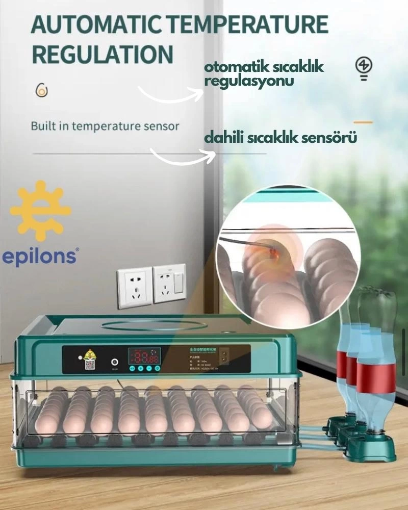 130 Yumurtalık Tam Otomatik Kuluçka Makinesi Extra Yedek Motorlu Akü Kablolu Silindir Viyollü Profesyonel
