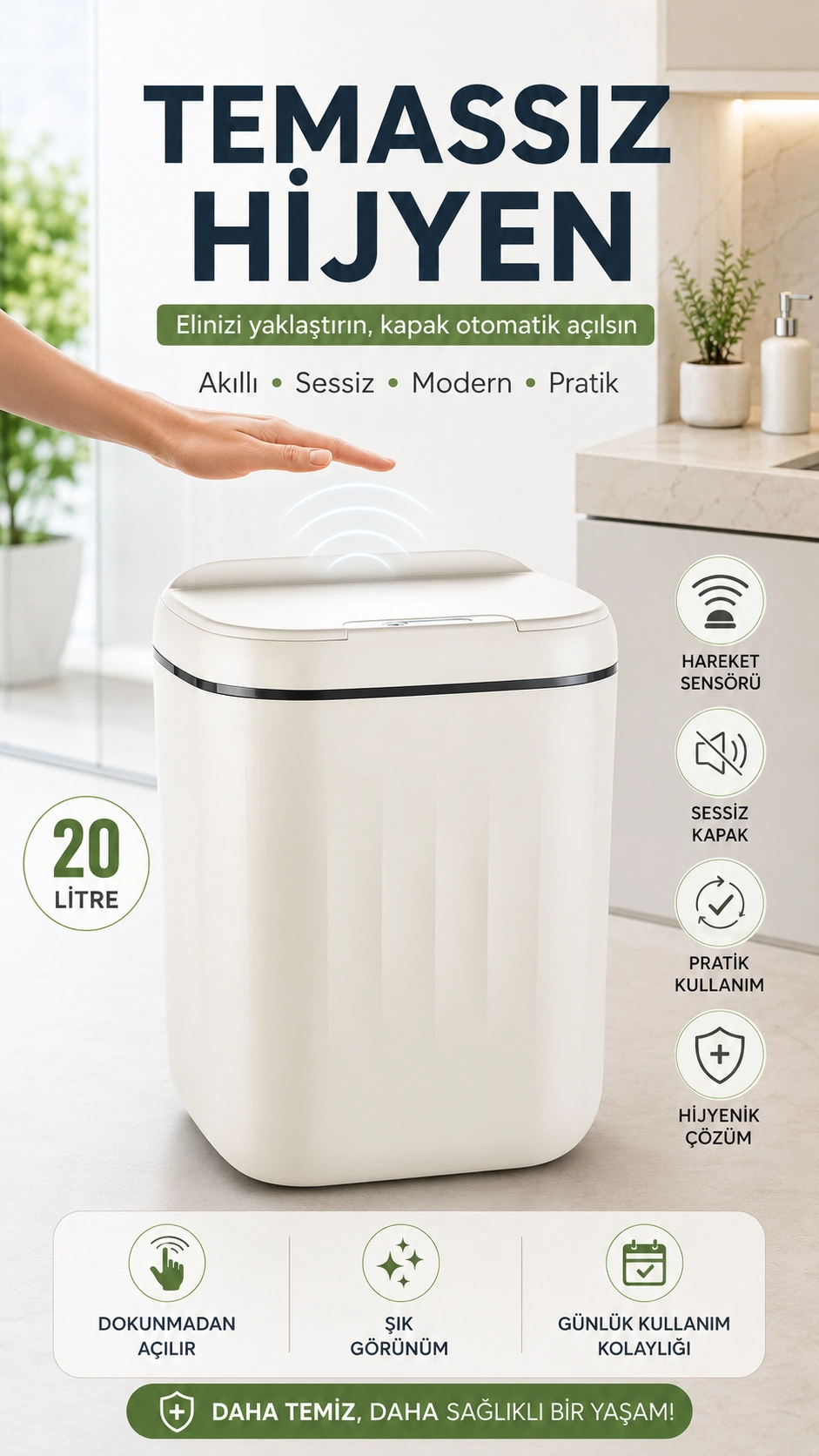 20 Litre büyük Çöp Kovası Sensörlü Hareket Algılayan