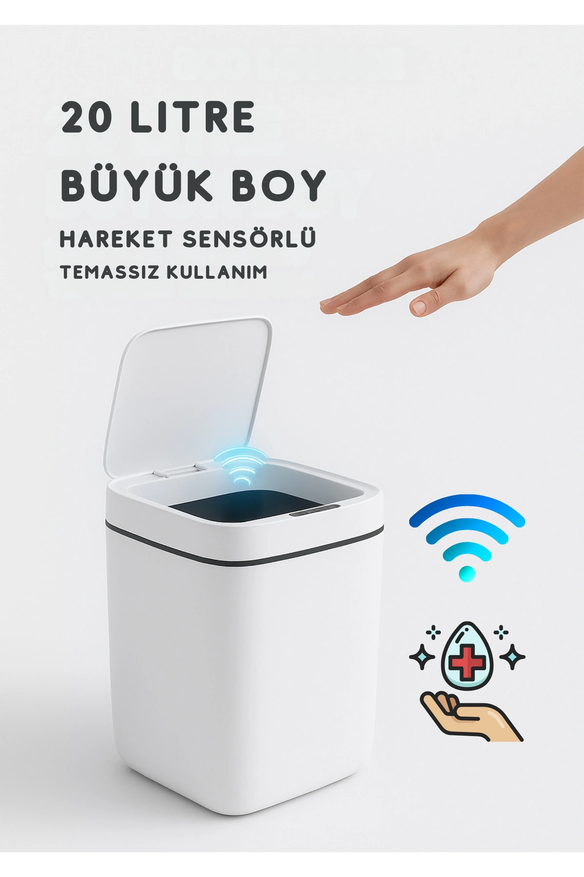 20L Akıllı Sensörlü Çöp Kovası UV Işık Koku Geçirmez Mutfak Banyo Ofis İçin