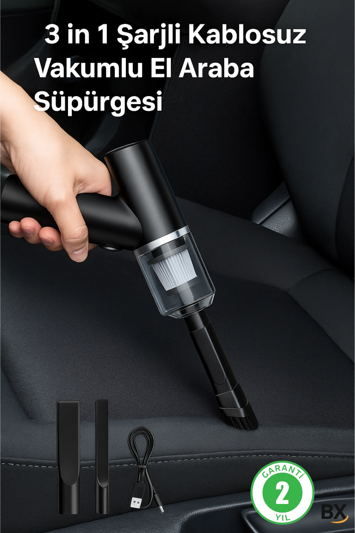 3 in 1 Şarjlı Kablosuz Vakumlu El Araba Süpürgesi Araç Ev Ofis Süpürgesi
