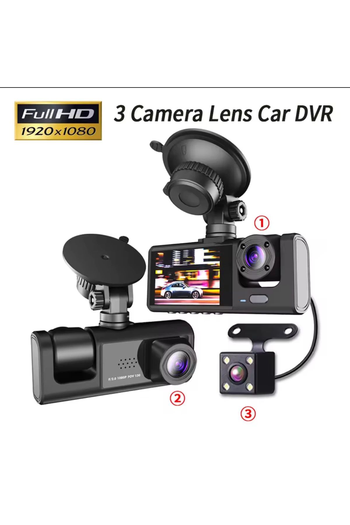 3 Kanal Araba DVR HD 1080P 3 Lensli Araç İçi KameraÜç Yönlü Kamera DVR araç kamera