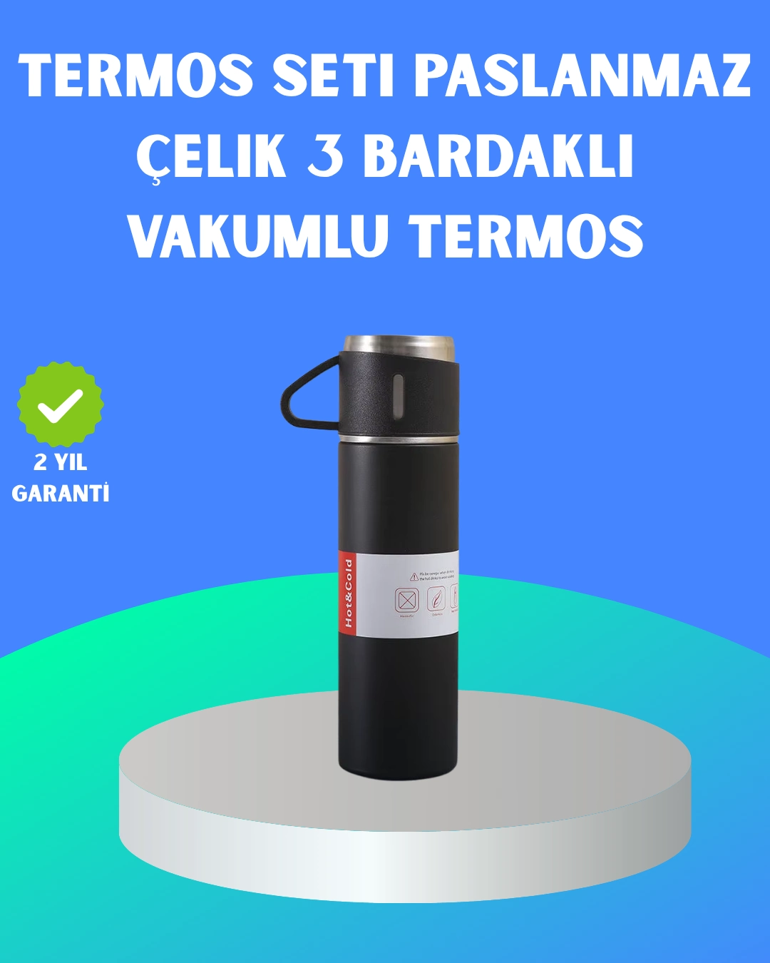 304 Çelik Termos Seti | 2 Bardaklı, 500 ml, Uzun Süre Isı Koruma