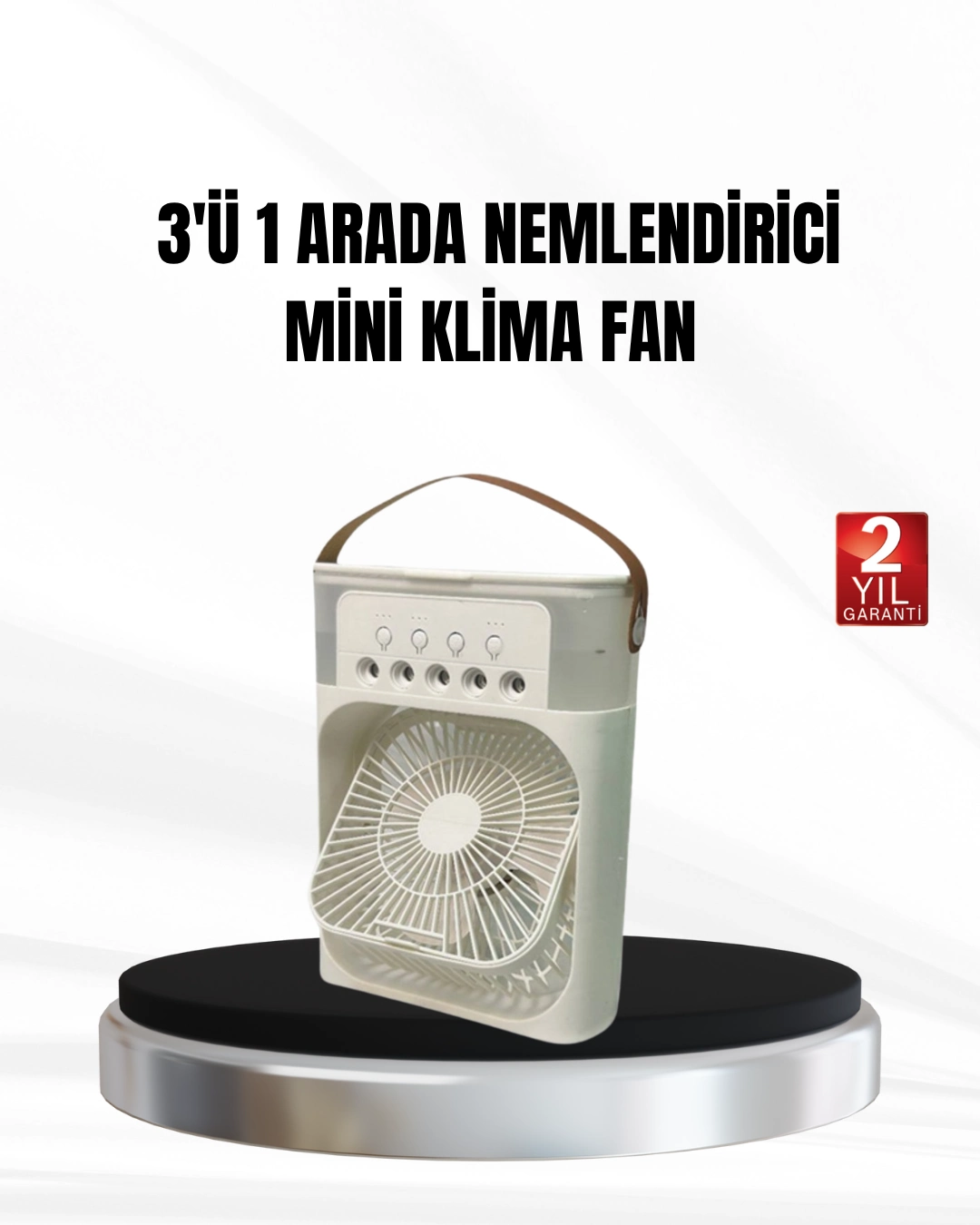 3’ü 1 Arada Mini Klima Fan USB Şarjlı, 7 Renk Gece Lambalı ve Nemlendirici