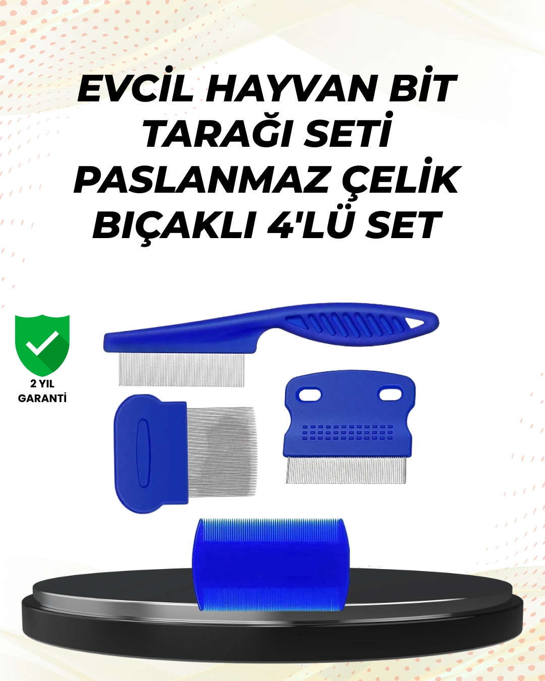 4 Parçalı Evcil Hayvan Tarak Seti – Paslanmaz Çelik Dişli, Ergonomik Saplı