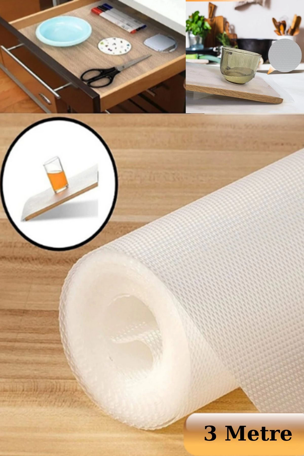 45cmX3metre Kalın Çekmece ve Dolap içi Raf Örtüsü Kaydırmaz Eva Raf Organizer