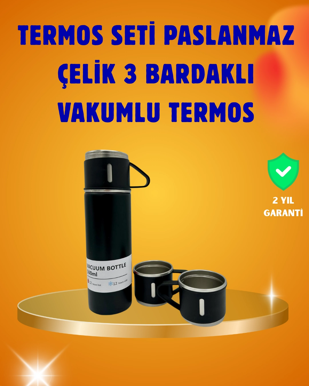 500 ml Isı Korumalı Çelik Termos ve Bardak Seti | Silikon Tabanlı, Şık ve Pratik