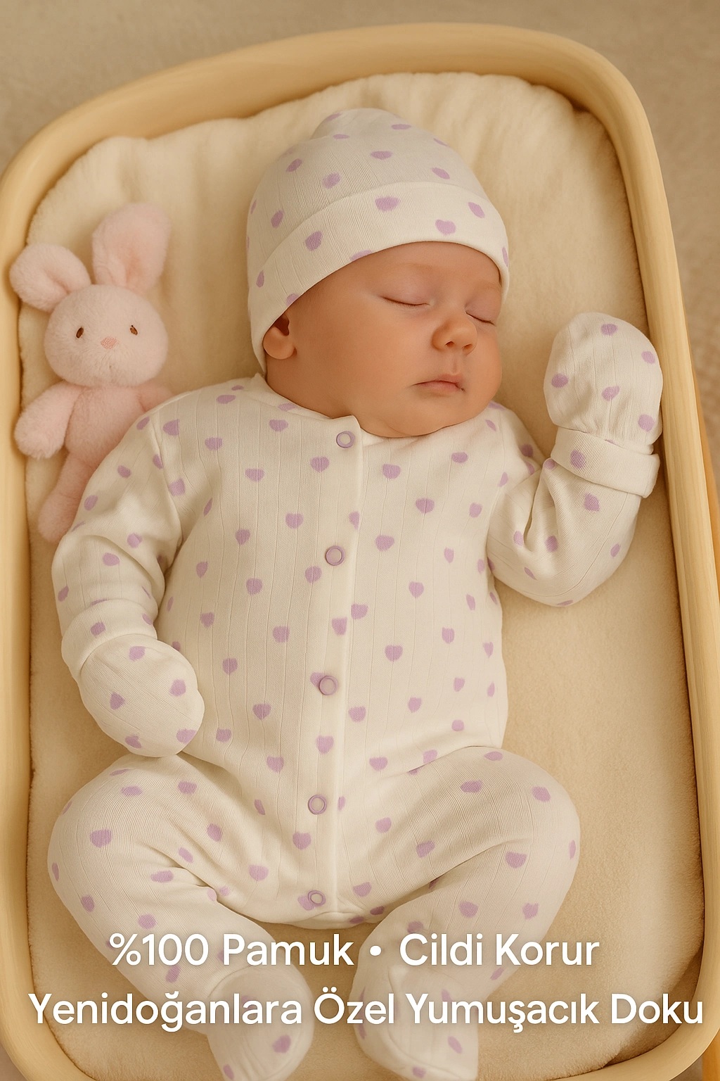 Mor Kalp Desenli %100 Pamuk Yenidoğan Hastane Çıkışı 5'li Zıbın Seti