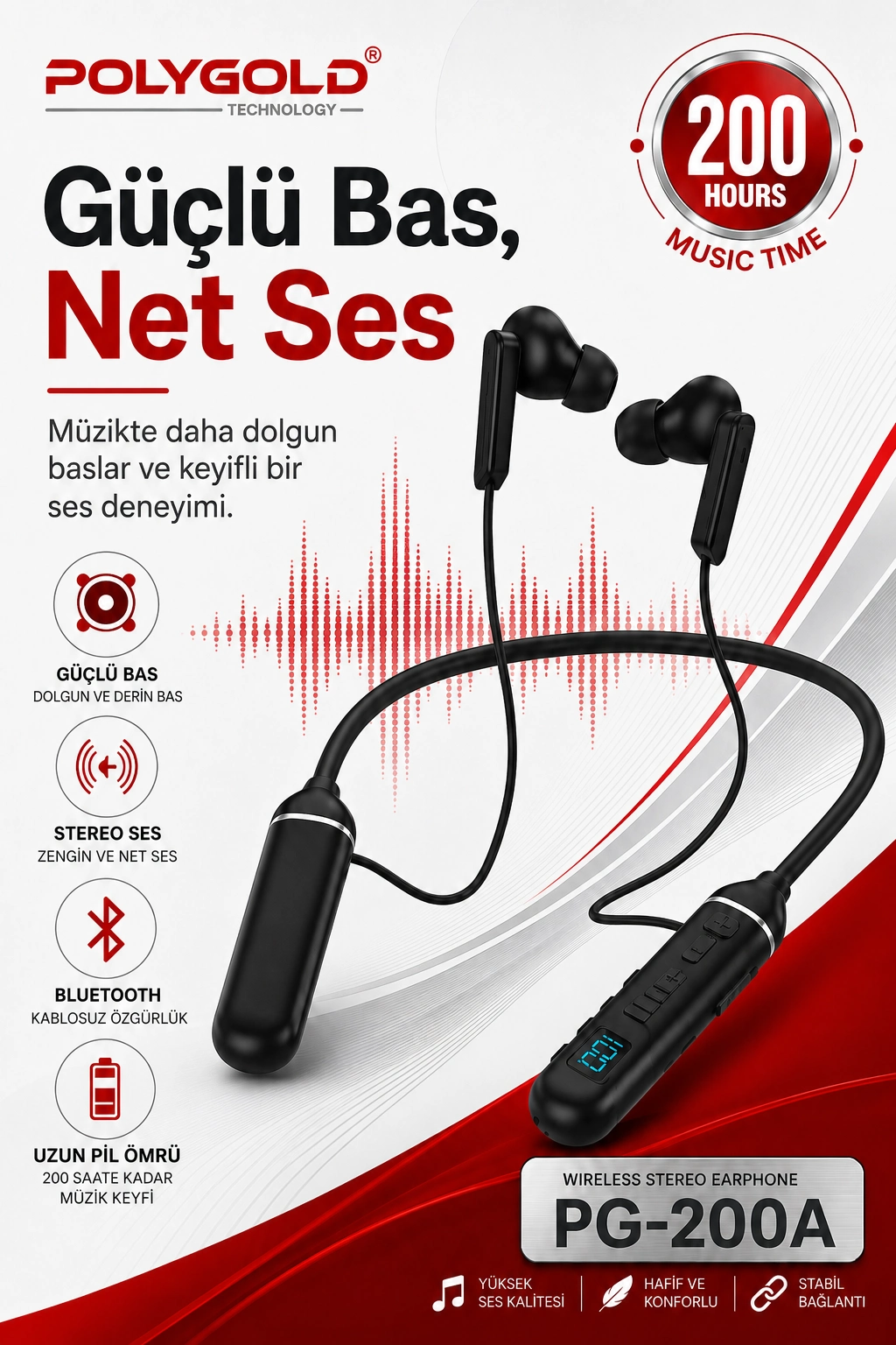Mikrofonlu Kablosuz Spor Kulak İçi Kulaklık 200 Saat Müzik Dinleme Süreli