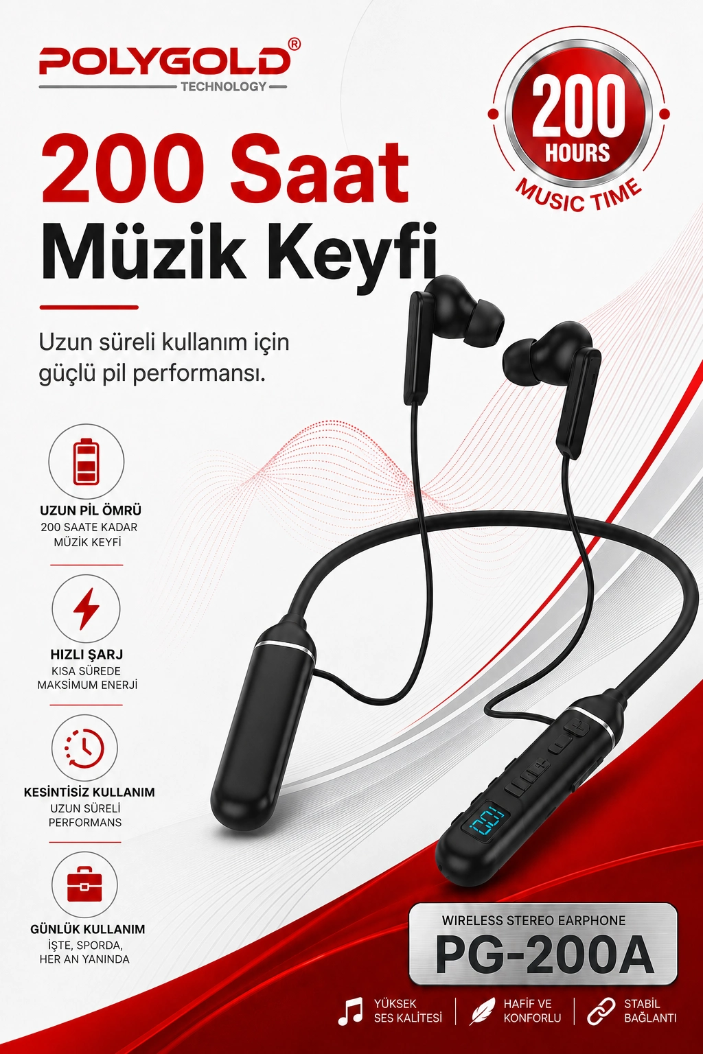 Mikrofonlu Kablosuz Spor Kulak İçi Kulaklık 200 Saat Müzik Dinleme Süreli