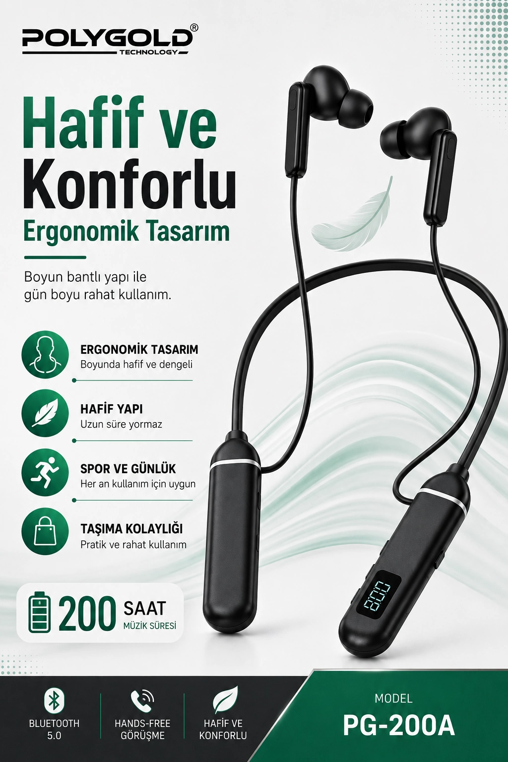 Uzun Süre Kullanımlı Kablosuz Kulak İçi Spor Kulaklık Stereo Ses Mikrofonlu