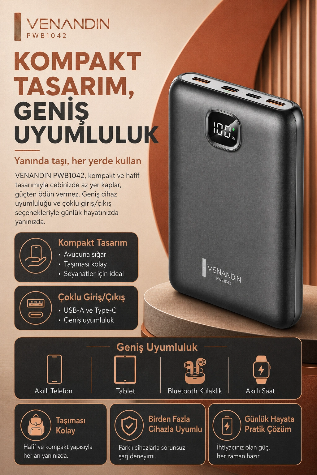 Dijital Ekranlı 10000 mAh Taşınabilir Harici Şarj Cihazı Hızlı Dolumlu