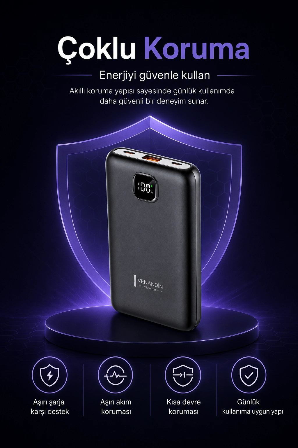Cep Telefonu Uyumlu 10000 mAh Dijital Göstergeli Hızlı Şarj Powerbank