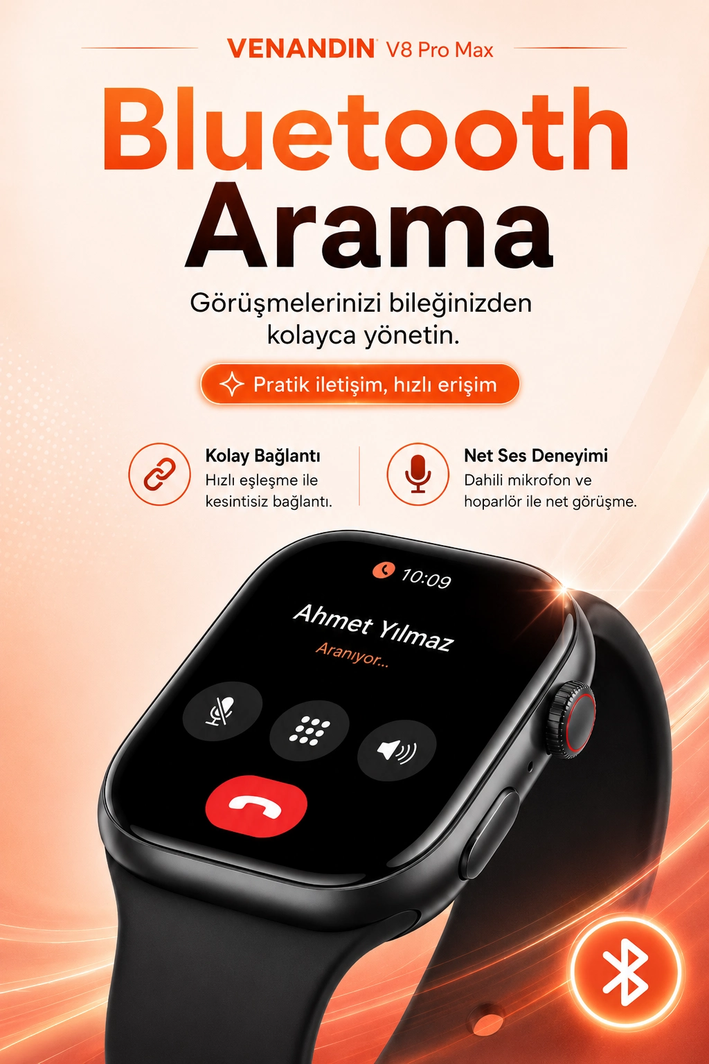 Kablosuz Şarjlı Dokunmatik Ekran Akıllı Saat Arama ve Mesaj Bildirim Destekli