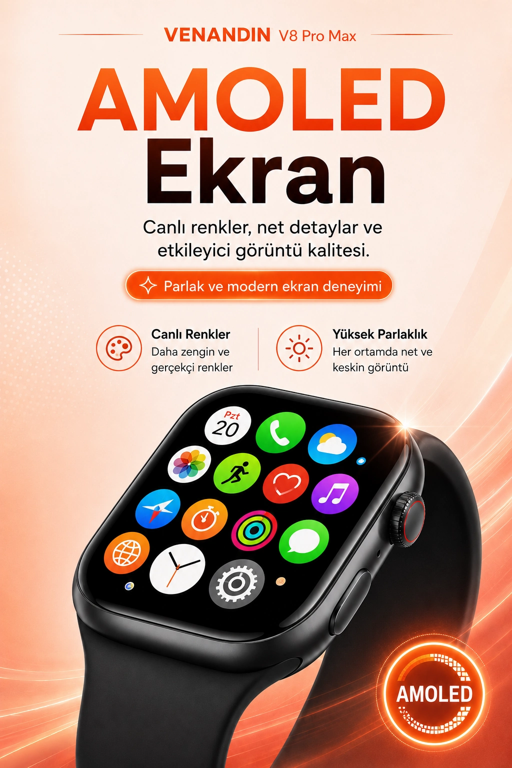 Kablosuz Şarjlı Dokunmatik Ekran Akıllı Saat Arama ve Mesaj Bildirim Destekli