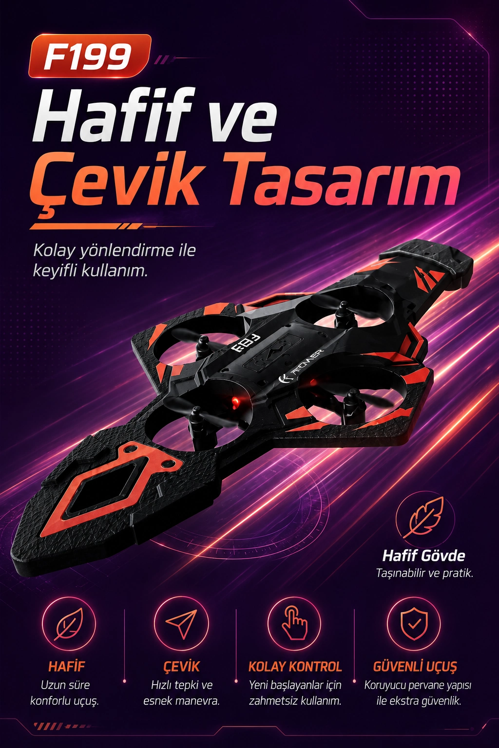 2.4G Uzaktan Kumandalı F199 Model Uçak Drone Hızlı Dönüşlü Çocuk Oyuncağı