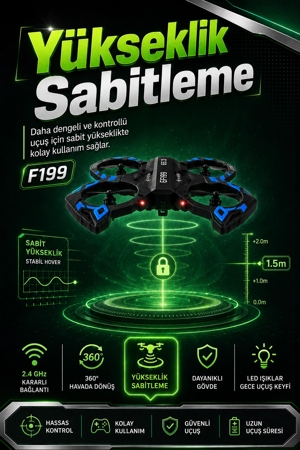 Yönsüz Mod Destekli Uzaktan Kumandalı Uçak Drone 2.4G Frekanslı Eğlenceli Oyuncak