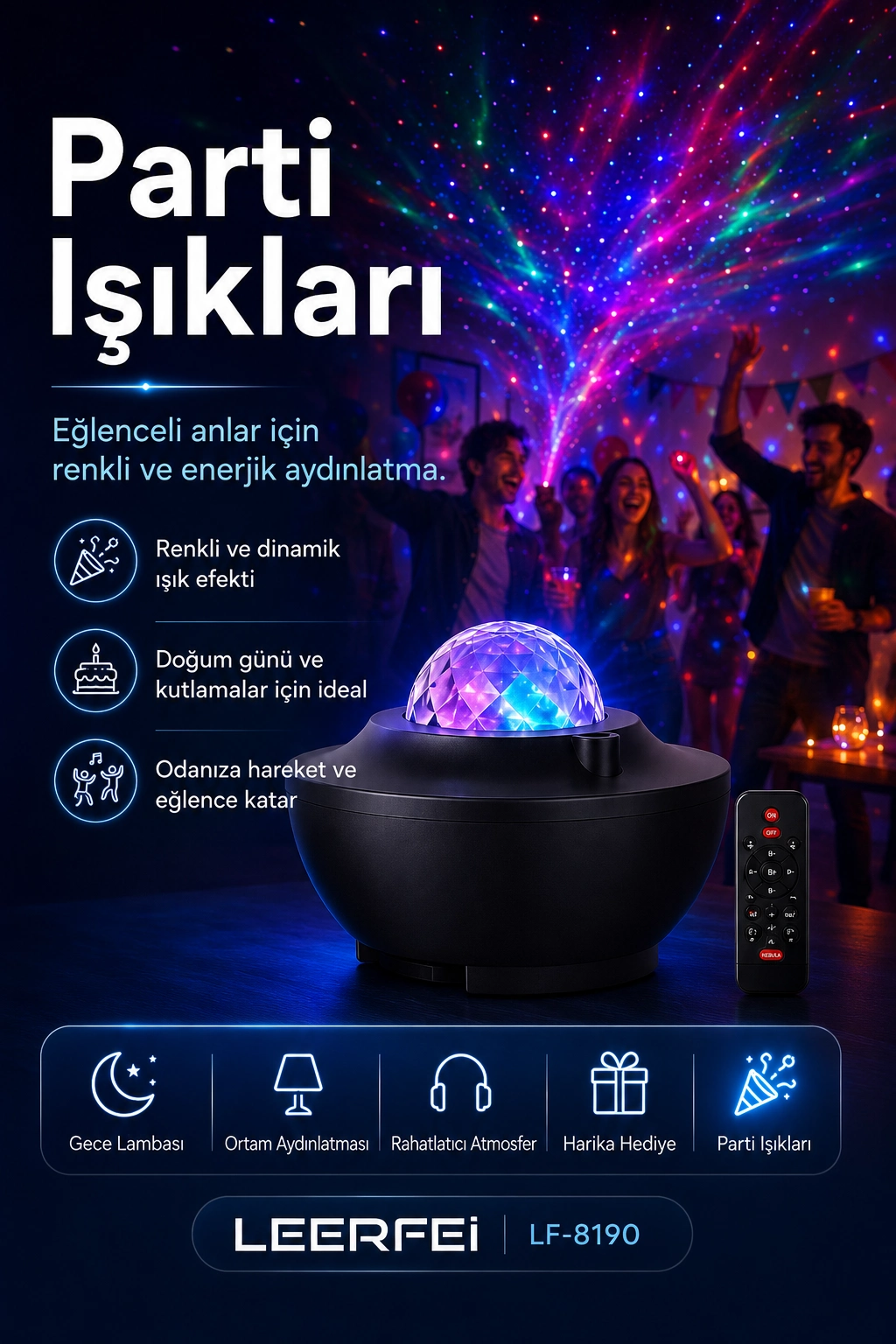 Uzaktan Kumandalı Yıldızlı Gökyüzü Projektörü Gece Lambası Ambiyans Işıklı