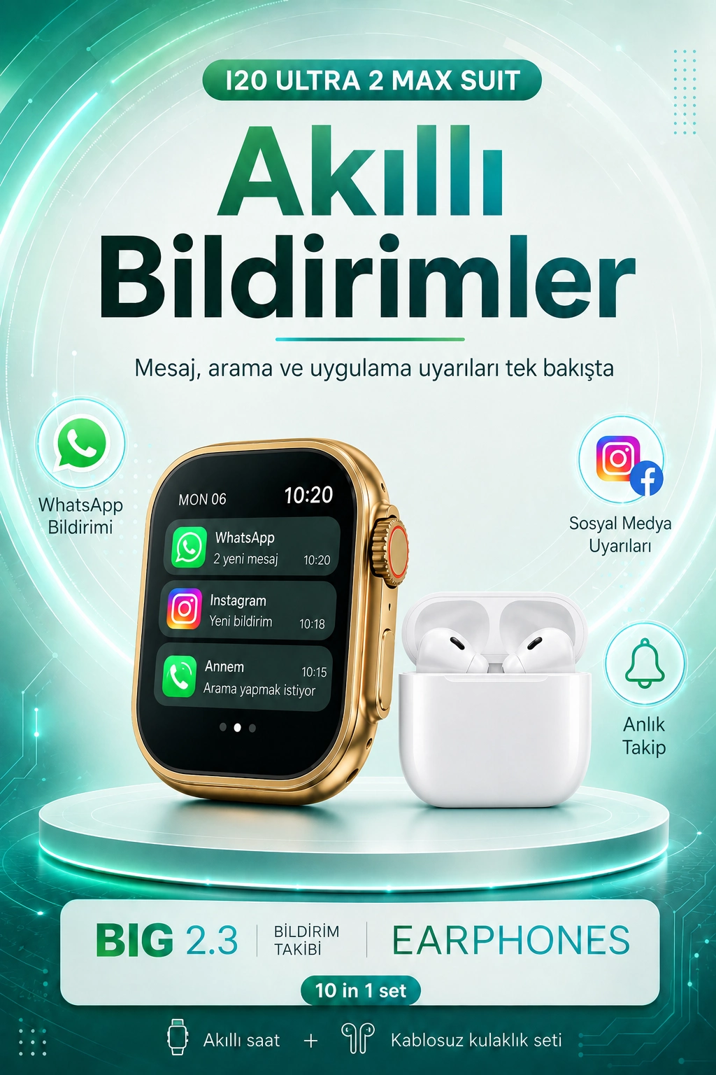 Bluetooth Uyumlu Akıllı Saat Ve Kablosuz Kulaklık Günlük Kullanıma Uygun Set