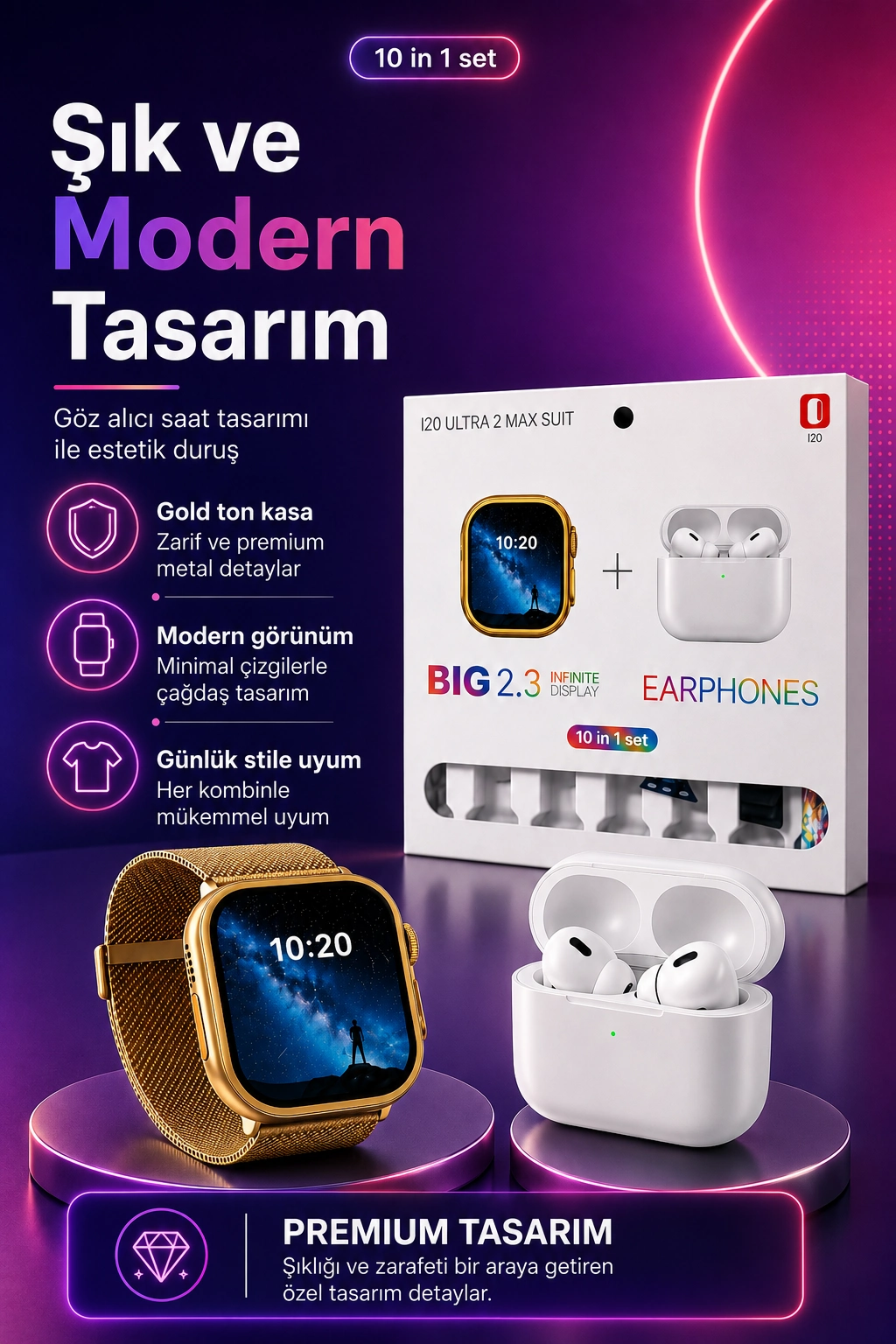 Dokunmatik Ekranlı Akıllı Saat Kablosuz Kulaklık Ve Aksesuarlarıyla Tam Set