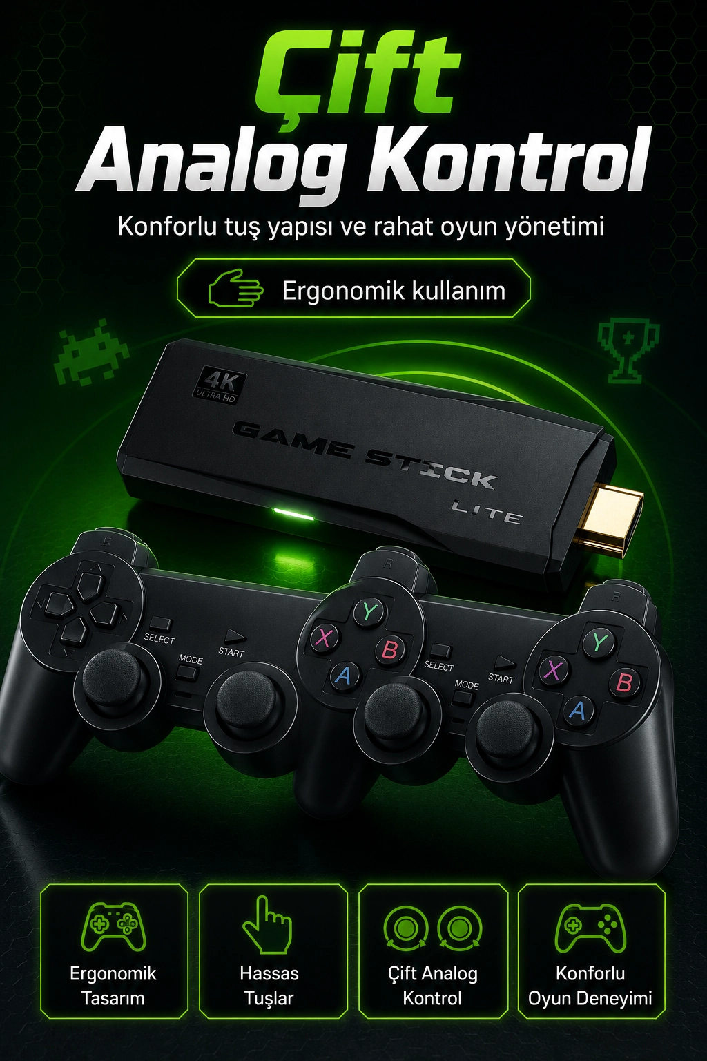 2.4G Kablosuz Oyun Konsolu HDMI TV Bağlantılı Çift Kollu Klasik Oyun Seti — görsel 4