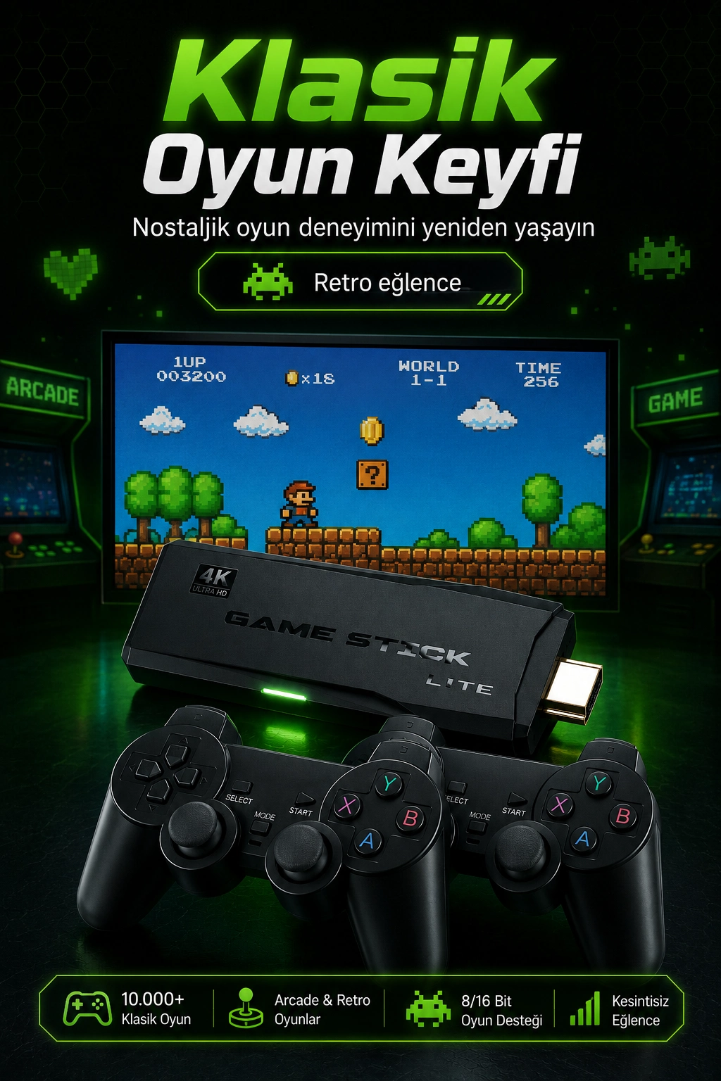 2.4G Kablosuz Oyun Konsolu HDMI TV Bağlantılı Çift Kollu Klasik Oyun Seti — görsel 5