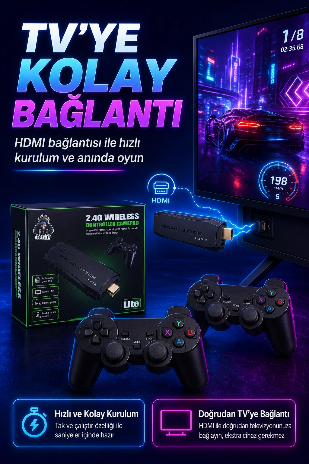 2.4G Kablosuz Gamepadli Mini Oyun Konsolu HDMI Destekli Retro Oyun Cihazı Seti — görsel 5