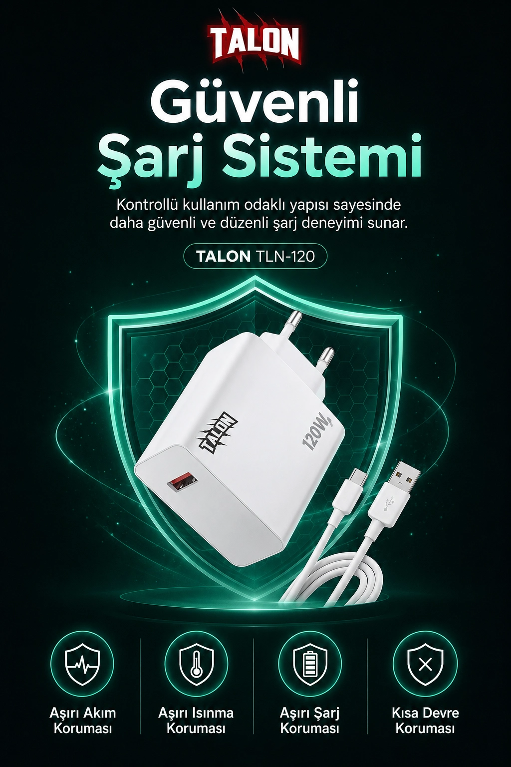 Akıllı Çip Korumalı 120W Hızlı Şarj Cihazı Kablo Dahil Güvenli Dolum Seti