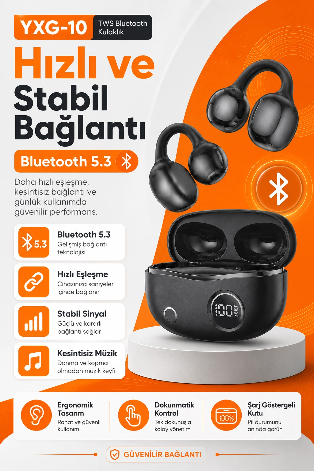 Açık Kulak Tasarımlı Kablosuz Kulaklık Spor Ve Günlük Kullanım İçin Şarjlı Set