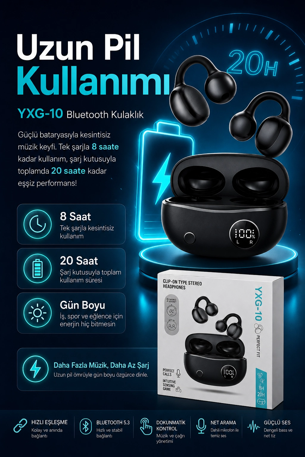 Şarj Kutulu Kulak Kancalı Bluetooth Kulaklık Mikrofonlu Müzik Ve Görüşme Uyumlu