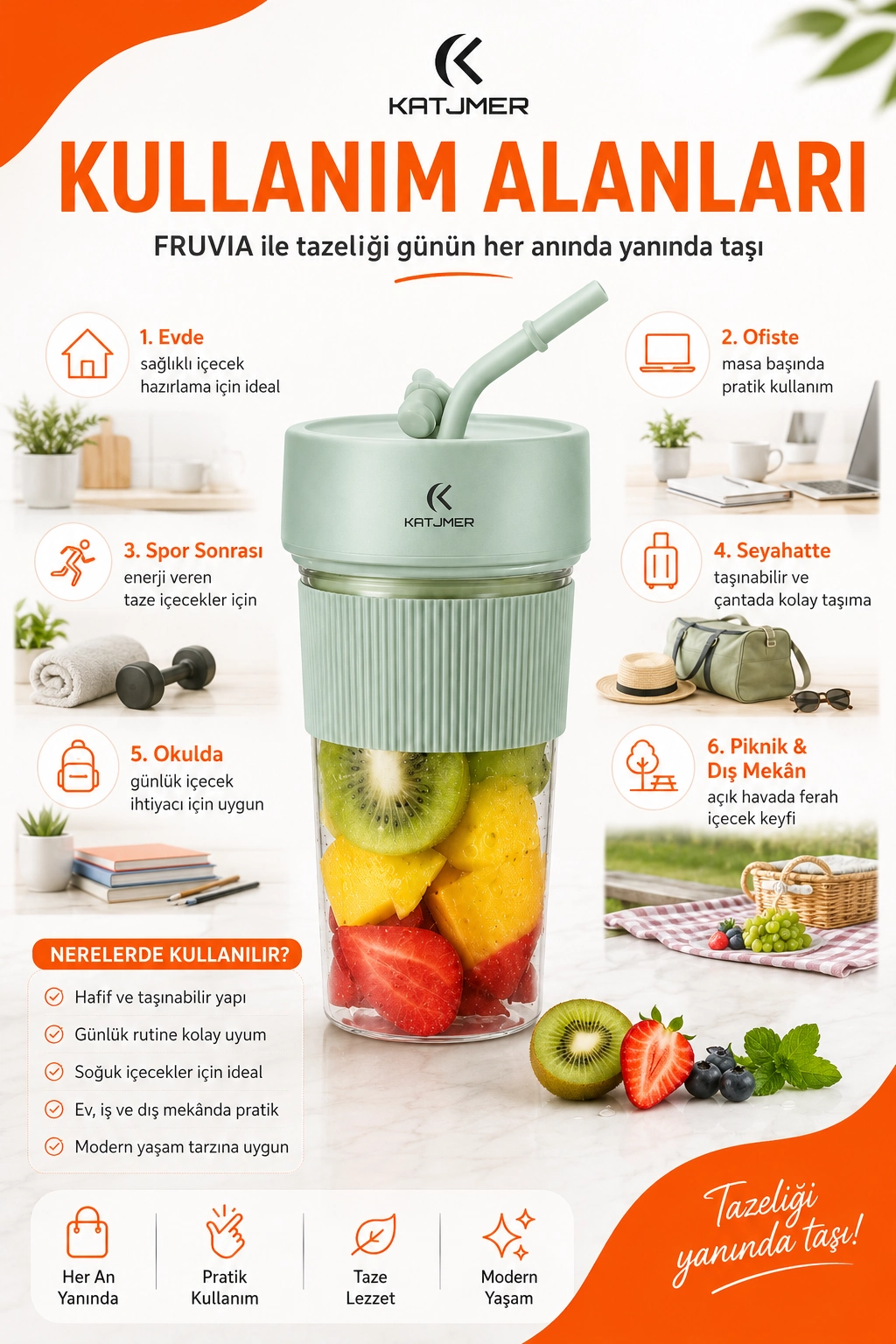 Şarjlı Taşınabilir Meyve Sıkacağı Pipetli Hazneli Pratik Smoothie Blender Bardağı