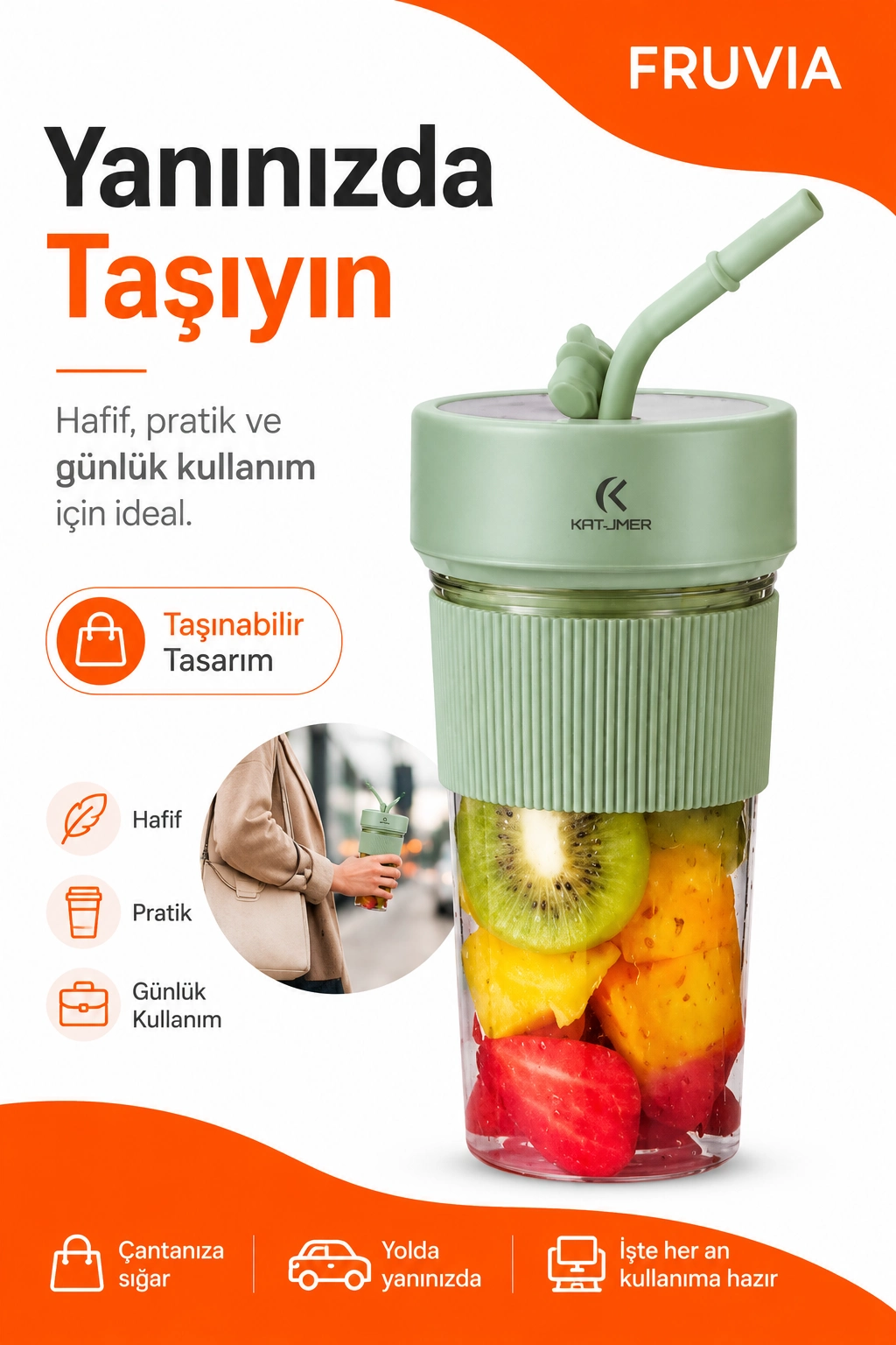 USB Şarjlı Mini Blender Meyve Sıkacağı Pipet Kapaklı Taşınabilir İçecek Haznesi