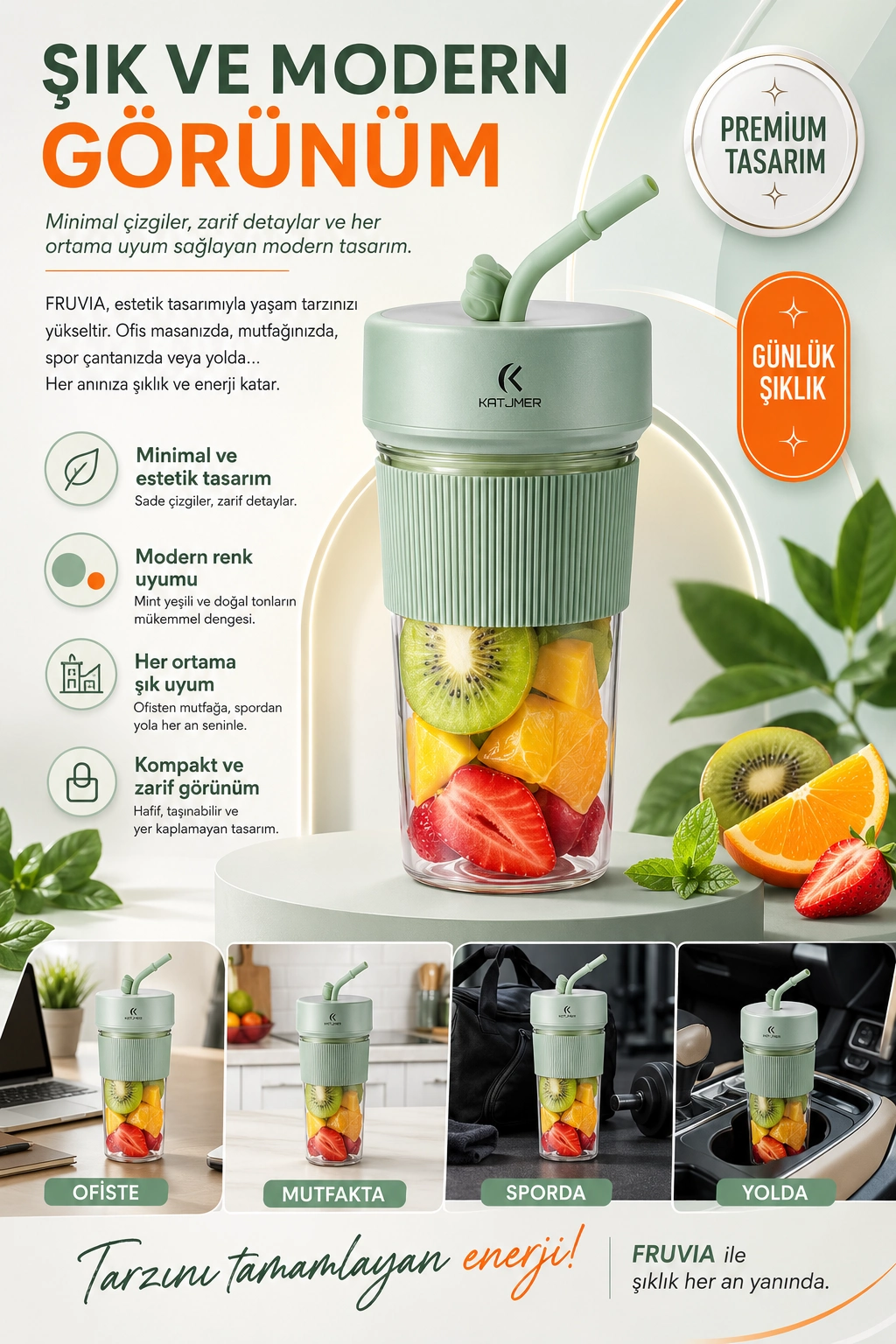 Günlük Kullanıma Uygun Şarjlı Meyve Sıkacağı Mini Blender Bardaklı Karıştırıcı