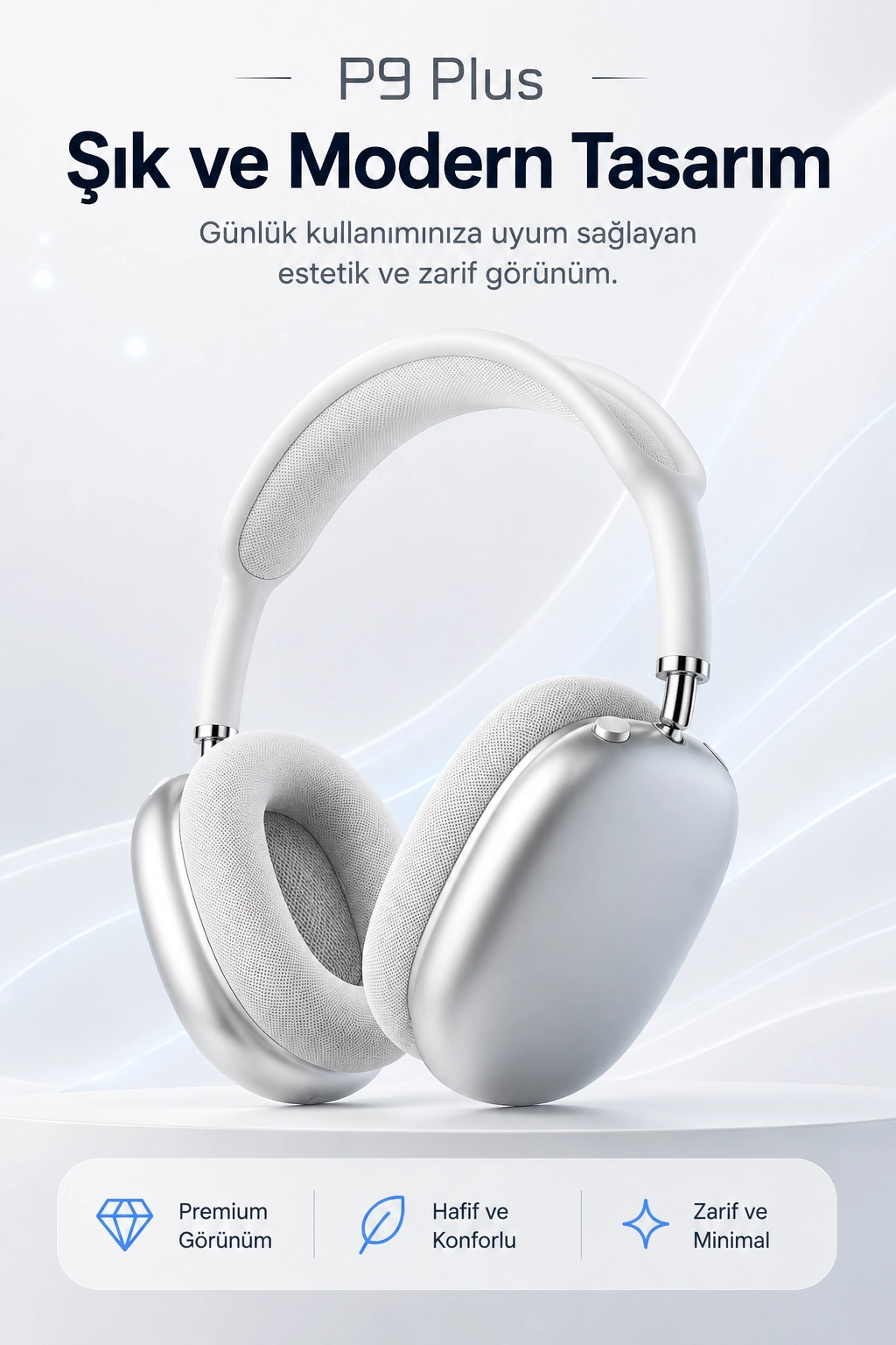 Kulak Üstü Kablosuz Bluetooth Kulaklık Yumuşak Pedli Mikrofonlu Günlük Kullanım