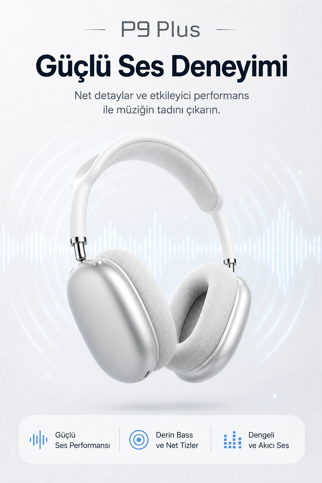 Kulak Üstü Kablosuz Bluetooth Kulaklık Yumuşak Pedli Mikrofonlu Günlük Kullanım
