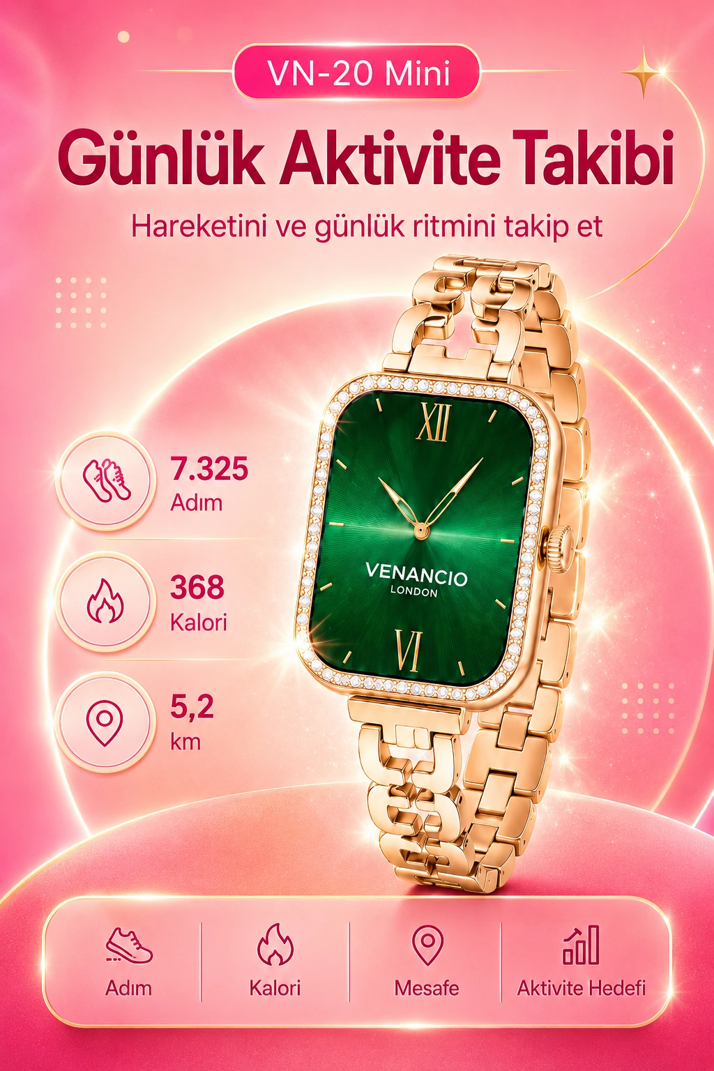 Gold Renk Tasarımlı Akıllı Saat Çoklu Kordonlu Dokunmatik Ekran Günlük Kullanım