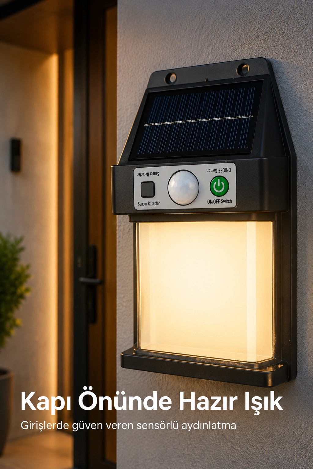 Güneş Enerjili Sensörlü Solar Aplik Dış Mekan Kapı Bahçe Balkon Garaj Duvar Işığı