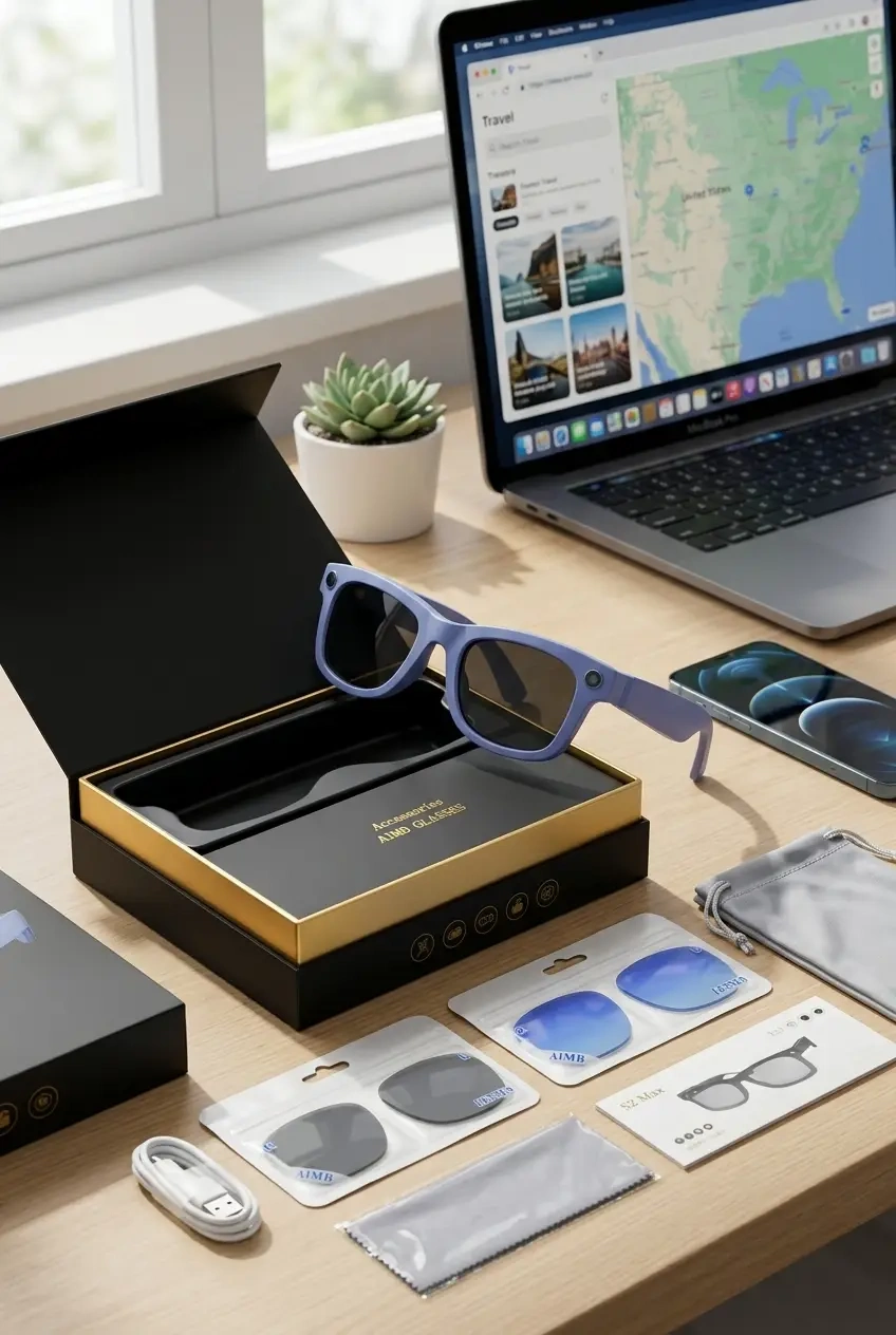 Bluetooth Destekli Mor Akıllı Gözlük Kamera Fotoğraf Video Kullanımı Premium