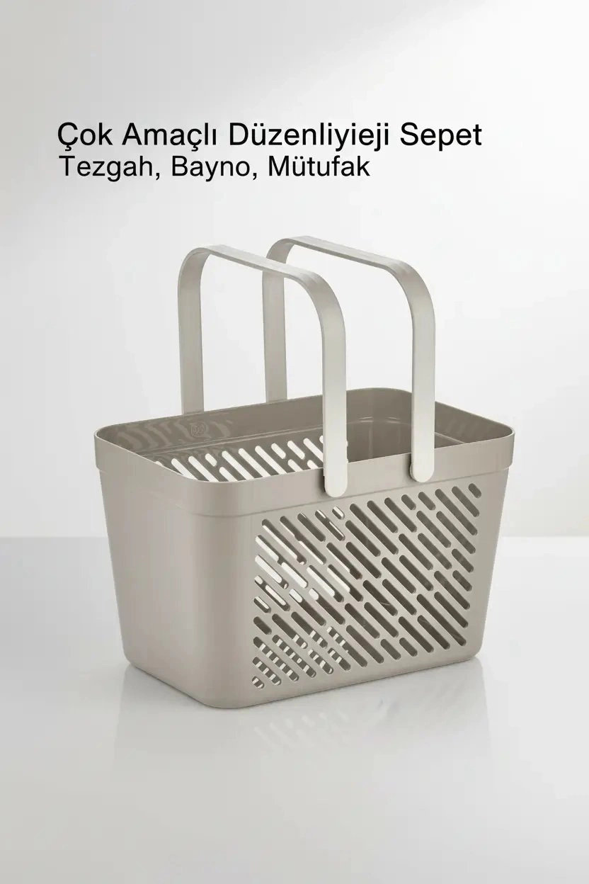 Dumanlar Ticaret 1'li Gri Çok Amaçlı Kulplu Sepet Mutfak Banyo Organizer Taşıma Sepeti