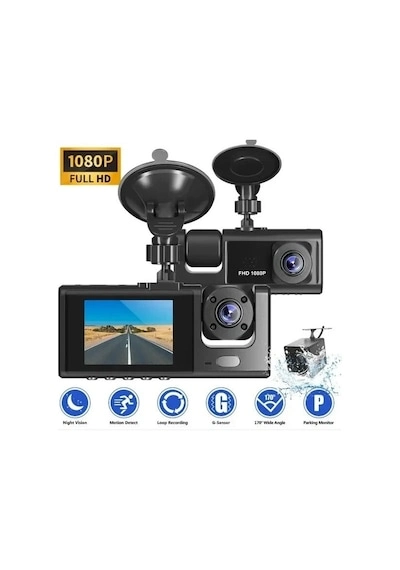 Black Box Traffic Recorder 3 Kameralı Araç Kamerası Geri Görüş Destekli Gece Görüşlü