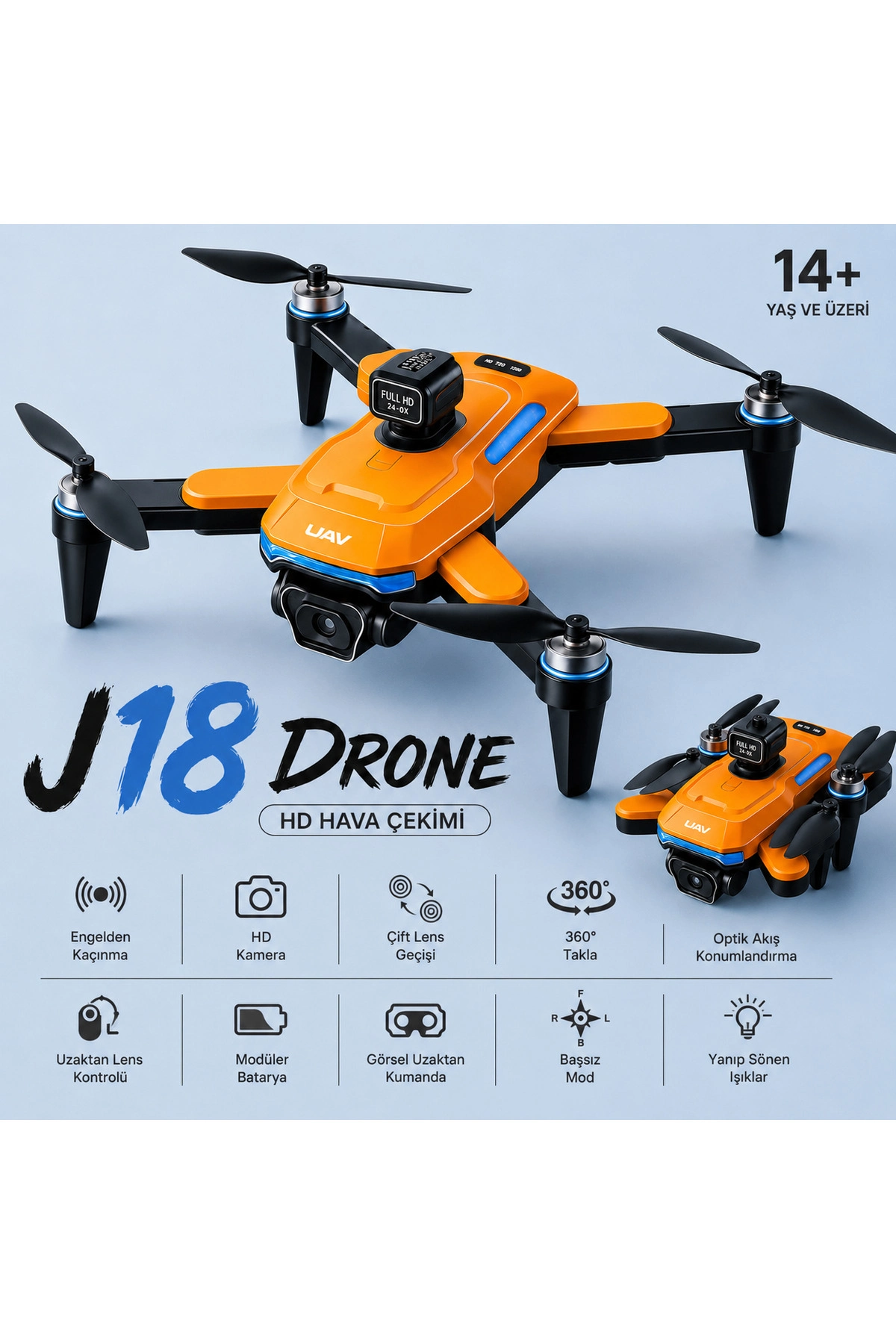 Katlana Bilir Çocuk Drone, 1080P Full HD Kameralı, 360 Derece Dönebilir, 10-20 Dakika Uçuş Süresi