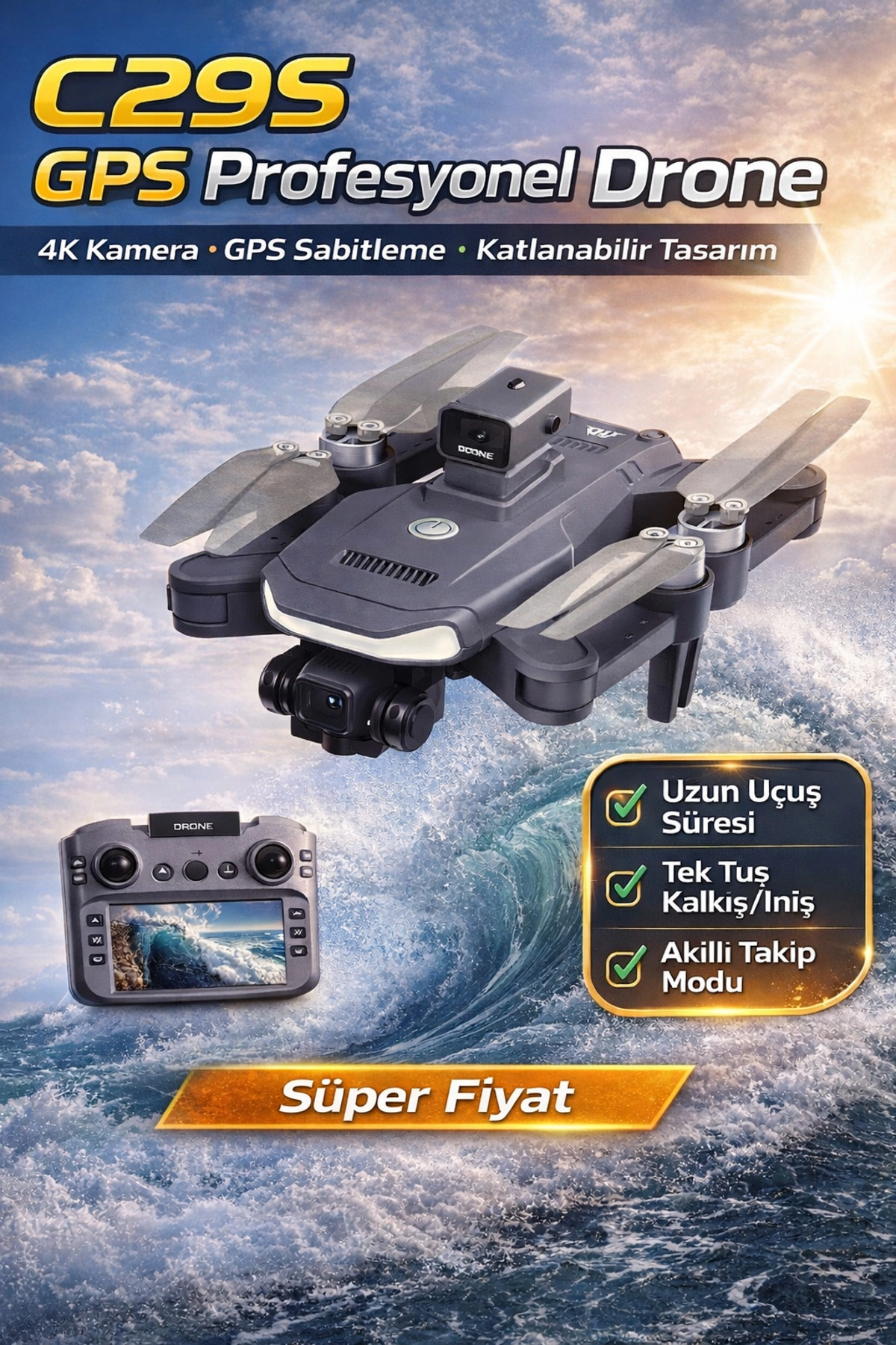 Katlanabilir GPS Drone ile 4K Kalitesinde Havadan Görüntü Alın ve Akıllı Takip Modunu Kullanın