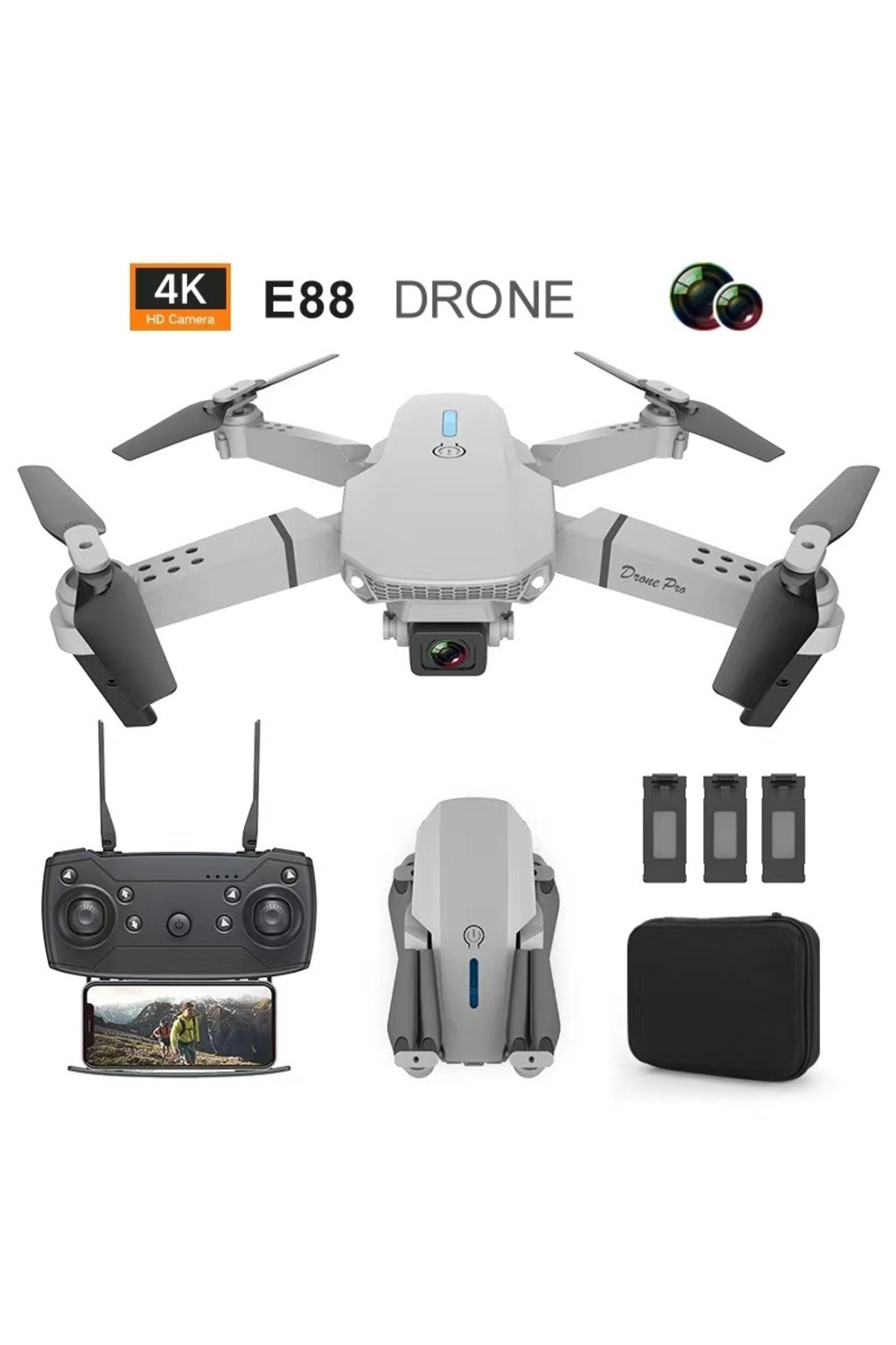4K Çift Kameralı Katlanabilir Drone, WiFi Kontrol ve Uzaktan Kumanda ile Kullanım
