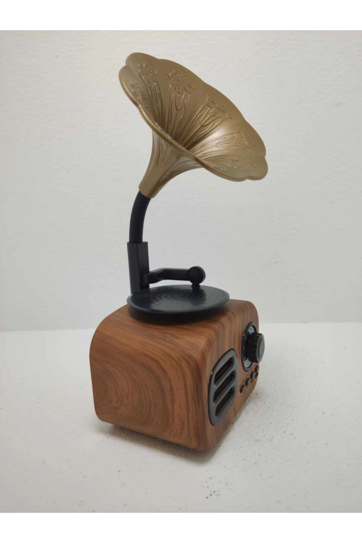 Kahverengi Nostaljik Tasarımlı Mini Bluetooth Radyo ve Hoparlör, Klasik Gramafon Görünümlü