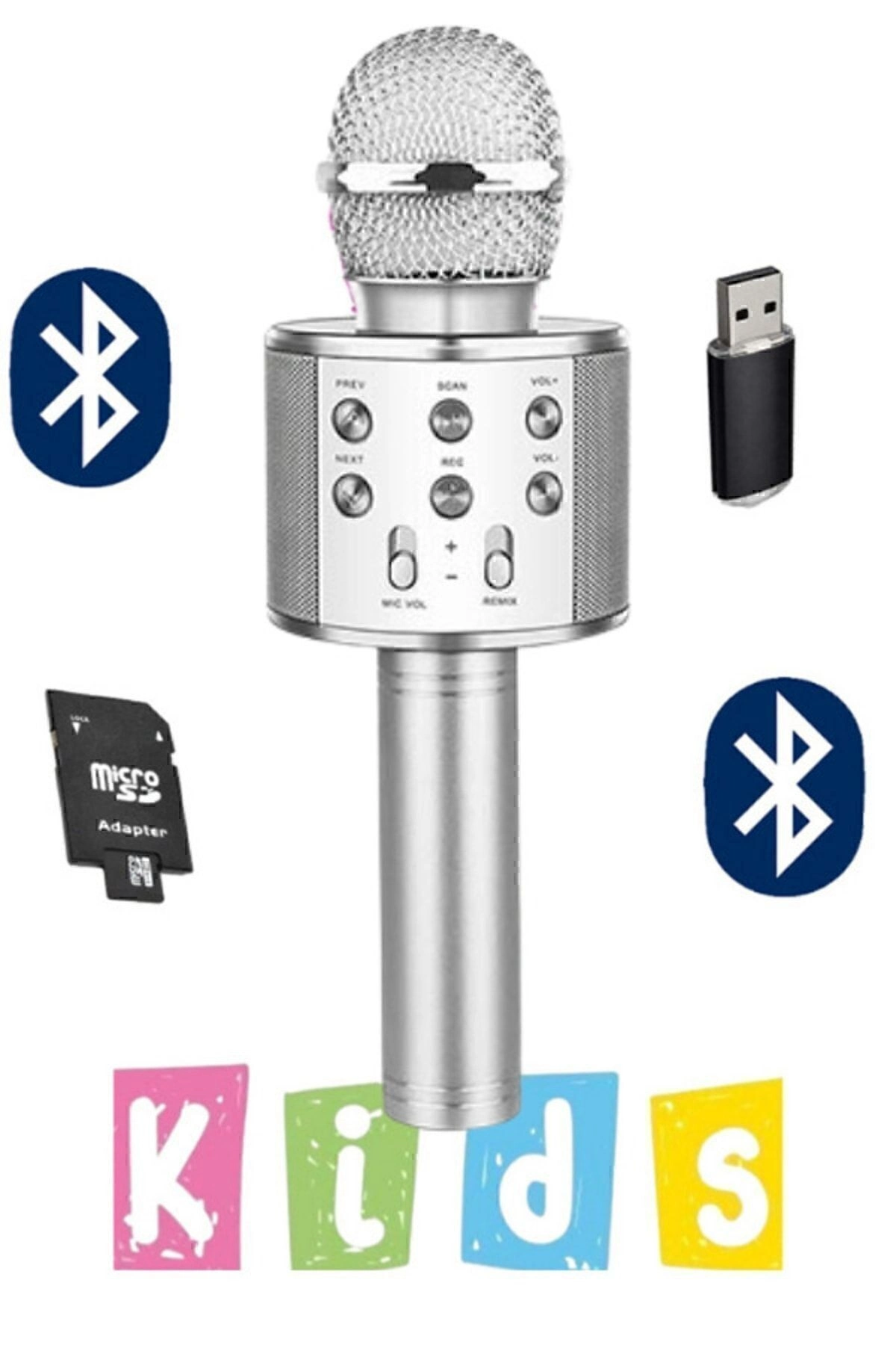 Kablosuz Karaoke Mikrofonu Dahili Hoparlörlü, USB ve TF Kart Desteği ile Ses Efekti Özellikli