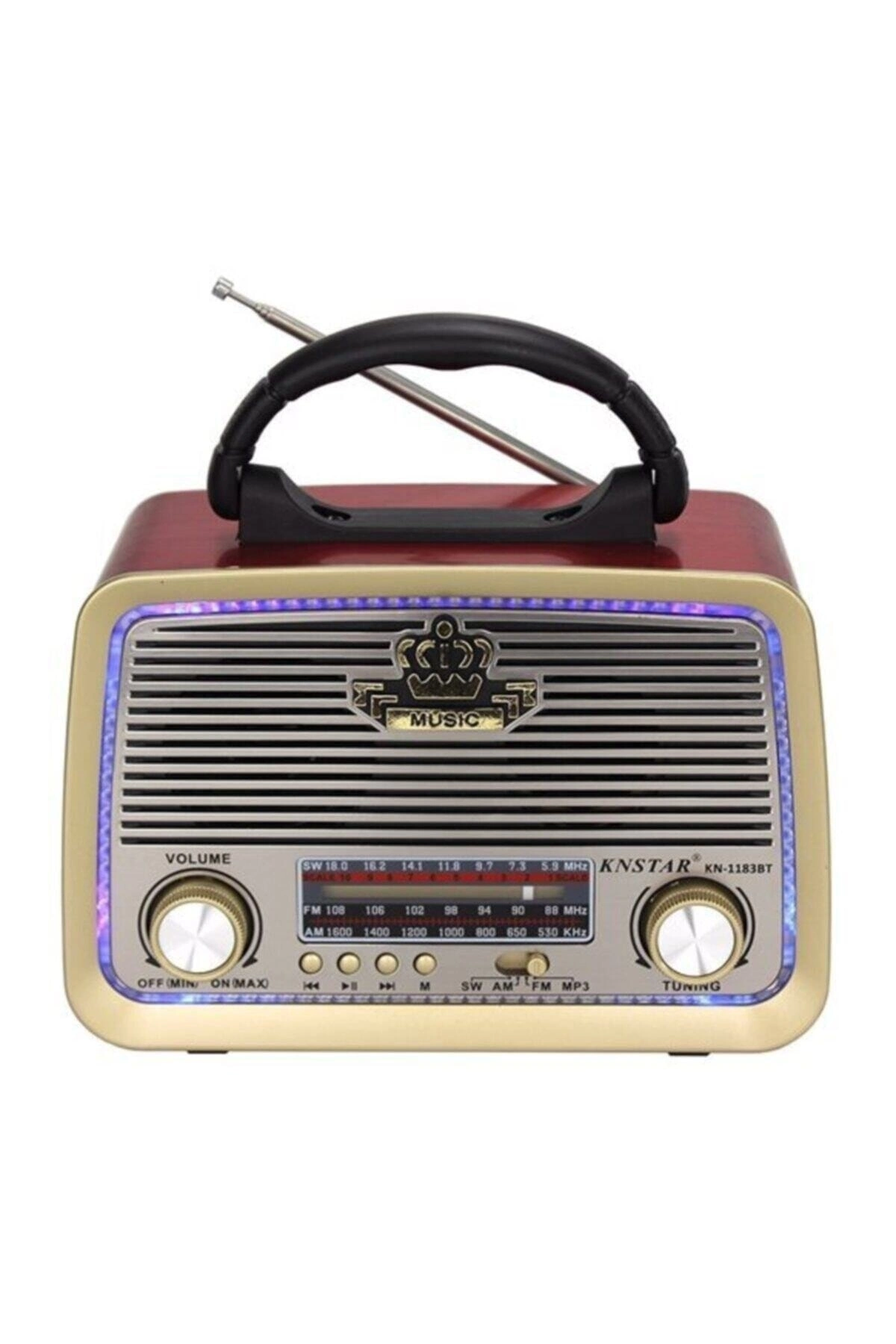 Bluetooth özellikli şarjlı LED aydınlatmalı ahşap nostaljik radyo MP3 çalar gri 2 yıl garantili